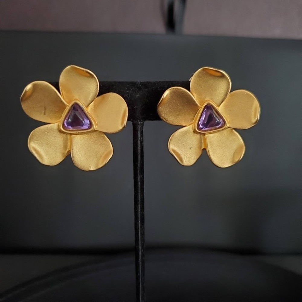 Carolina Herrera Gold and Purple Flower Earrings